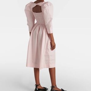 🌺 🌺Ganni pink poplin organic cotton smocked midi dress with bow tie back size M